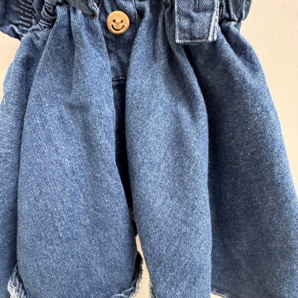 Blue Denim Overalls Dress Jumper with Adjustable Straps Smiley Face Buttons - Picture 3 of 5